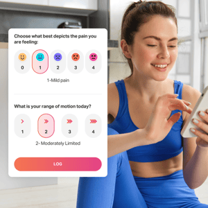 woman taking pain survey on mobile phone